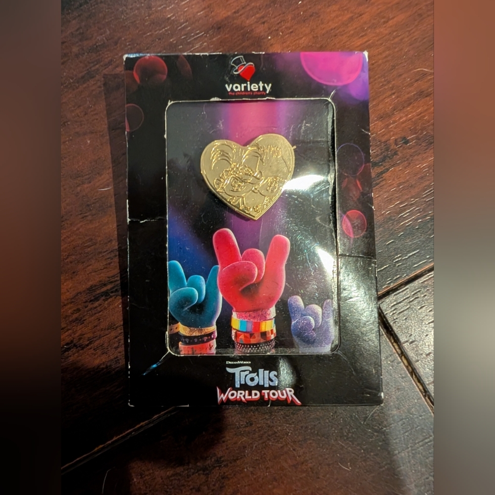 Trolls World Tour Variety Pin 2019 Heart Shaped Gold Tone Lapel Dreamworks New